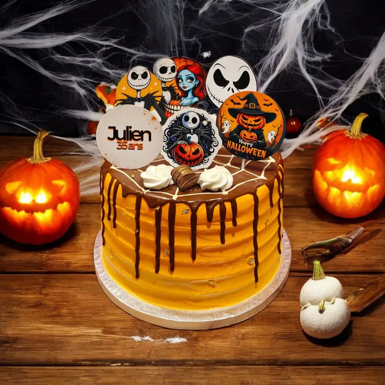 Gâteau d’Halloween, coulée de caramel et citrouilles