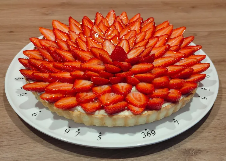 Tarte aux fraises dont les fruits sont disposés en rosace
